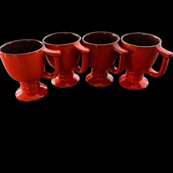 Vintage Frankoma Pottery Westwind Flame Red Orange Stemmed Mugs Set Of 4 - Picture 16 of 16